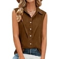 thumbnail image 4 of BRGZLK Women's Sleeveless Shirts Summer Fashion Solid Color Linen Button Down Lightweight Breathable Comfy Dressy Casual Loose Fit Office Tank Tops Coffee XL, 4 of 5