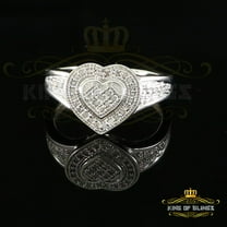 King of Bling's 925 White Sterling Silver 0.15CT Diamond Shiny Promise Heart Womens Ring Size 7