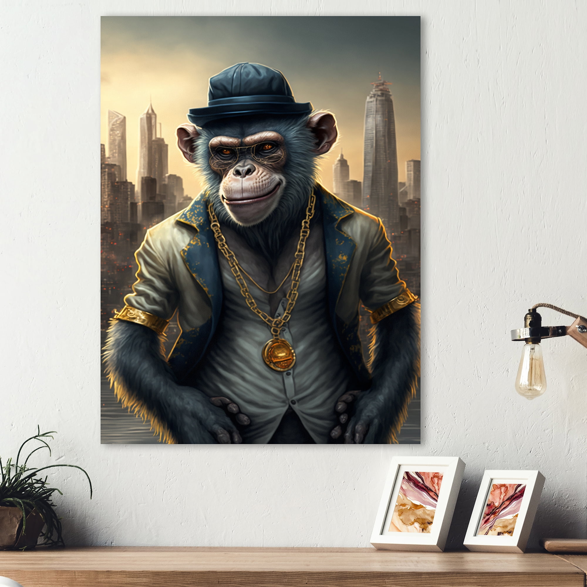 Designart Monkey Gangster In NYC III Canvas Wall Art
