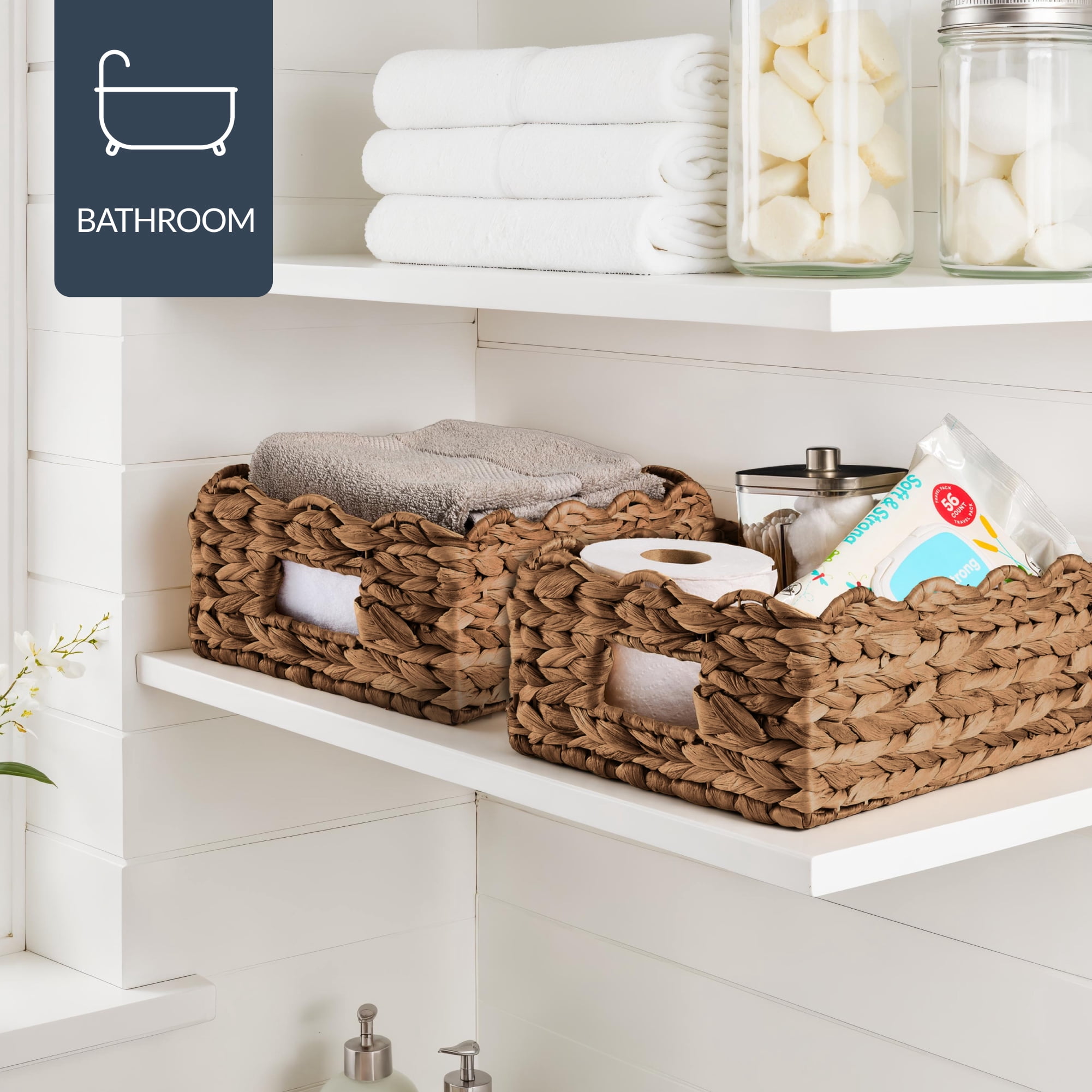 Best Choice Products 9x12 Scalloped Shelf Baskets, Woven Storage Bins, 4 Pack - Chestnut