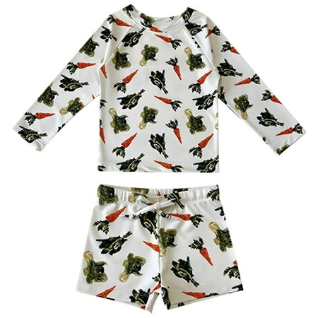 

Lovely Casual Swimwears For Children Boys Cartoon Pattern Printed Long Sleeve Children Quick Dry High Elasticity Sunscreen Children With Hat 3PCS Bathing Wears Pool Cozy Swimsuits