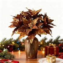 Zawou Maillard Coffee-Colored Artificial Poinsettia Flowers, High-End Fabric Christmas Floral Picks, Elegant Bronze Ornaments for Tree, Vase, or Holiday Table Decor