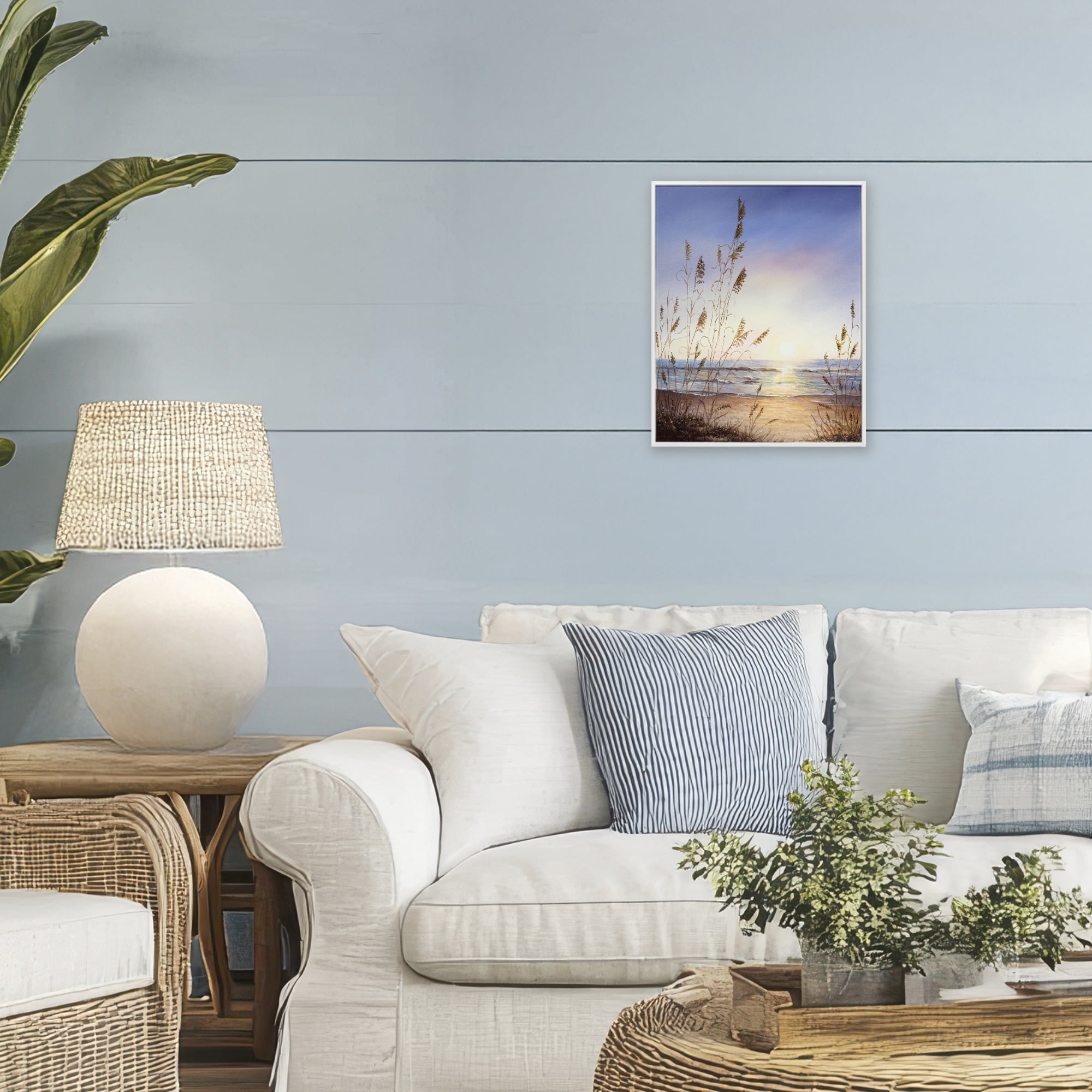 Seascape with Sunlit Grasses White Framed Giclee Art, design by Michelle Faber