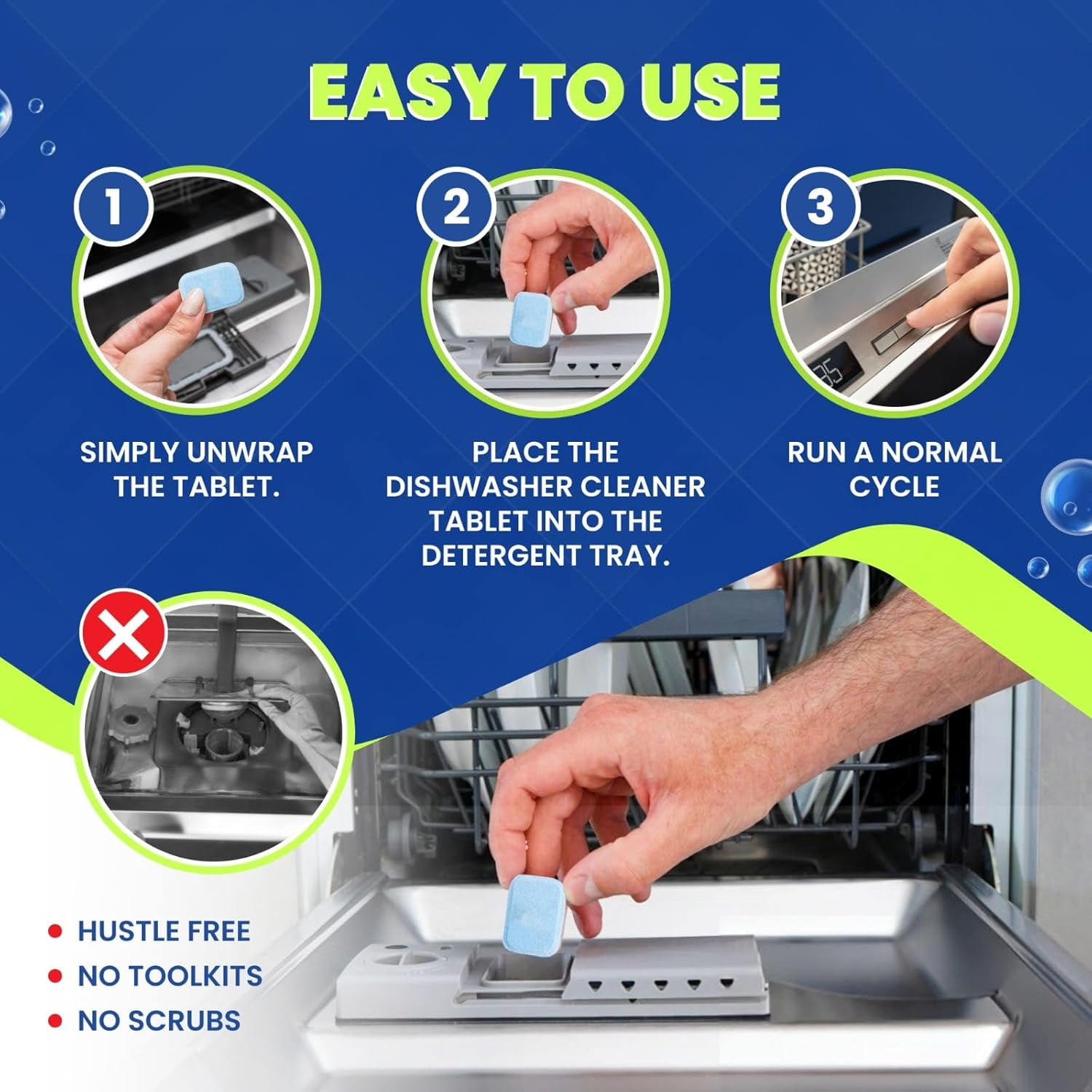 True Fresh Dishwasher Cleaner Tablets 18 Pack - Dishwasher Cleaner and Deodorizer to Descale, Remove Limescale and Buildups