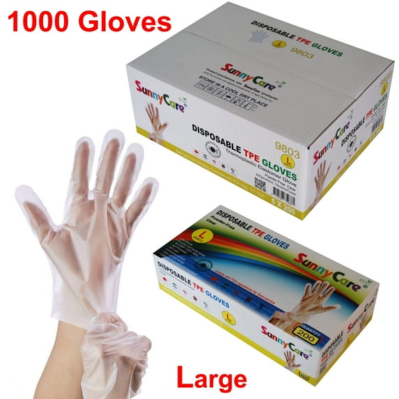 1000 PCS Clear SunnyCare Tpe Food Service Gloves, Powder Free (Non Vinyl Latex Nitrile) - Large Size
