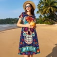 thumbnail image 4 of Balery Dead Day Party Pattern Womens Dresses Loose Short sleeve Sundresses Swimsuit Coverup 2025 Summer Casual Dress for Women - A-Line Swing Dress, 4 of 6