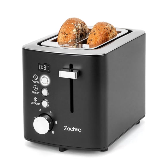 Tostadora ZACHVO, 2 rebanadas, acero inoxidable, 6 ajustes de pantalla, negra