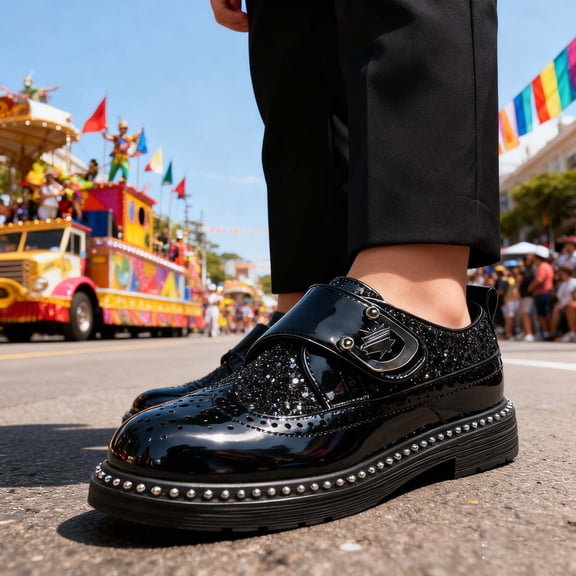 ZHOGXU Children Boys Shoes Non Slip Thick Bottom Hook Loop Comfortable Elegant Stylish Dress Shoes For Stage Performance,Black,4-4.5 Years