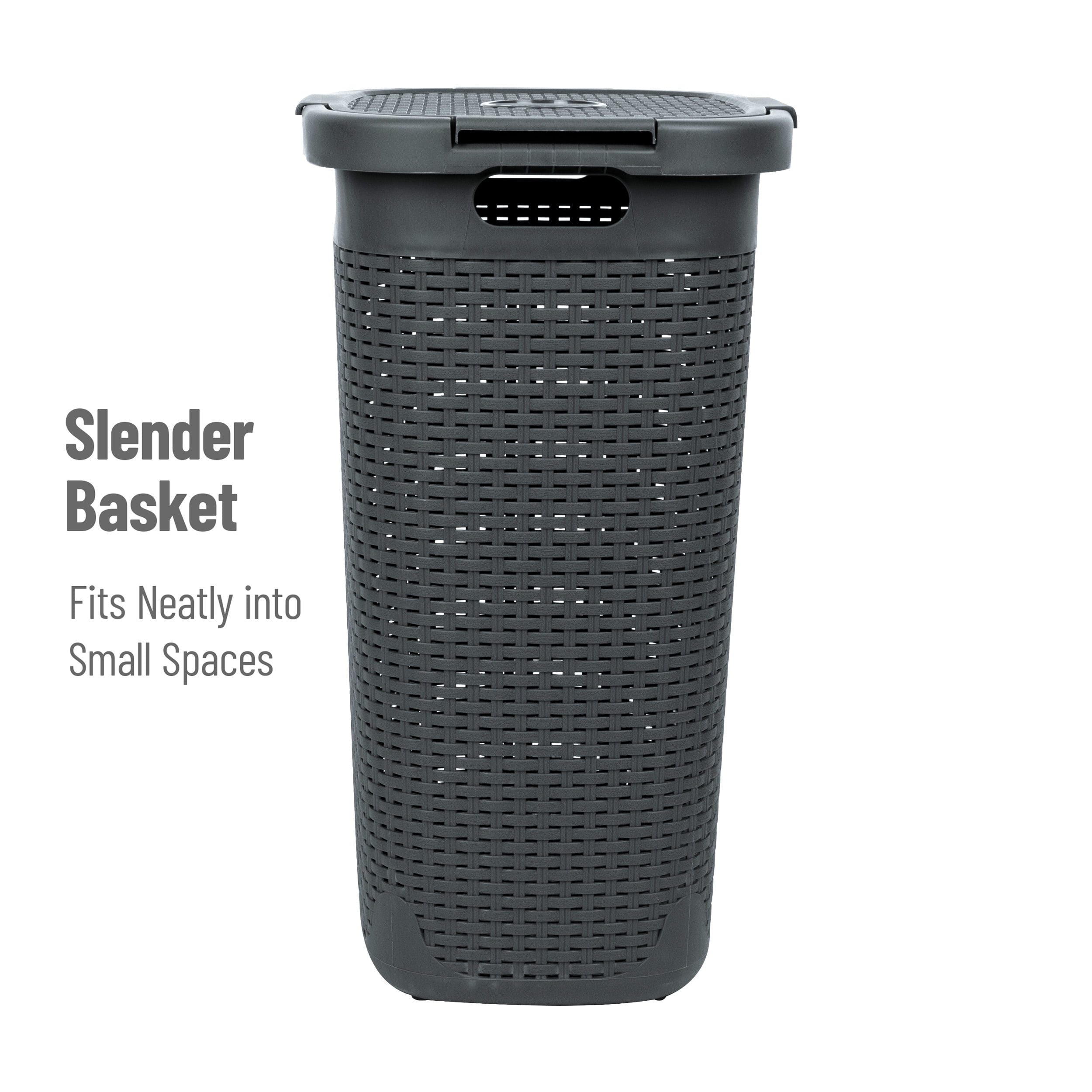 Mind Reader 60L Slim Laundry Hamper Clothes Basket, Lid, Plastic, 17.65"L x 13.75"W x 24.15"H, Gray