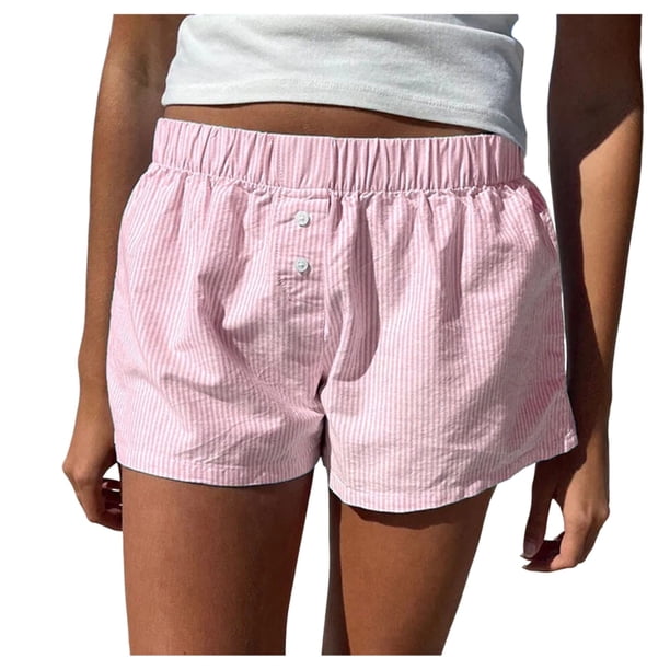 Pantalones cortos de pijama con estampado de cuadros suaves para mujer - Botones en la parte delantera, cintura elástica, ropa de dormir informal