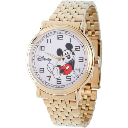 Disney Mickey Mouse Men's Gold Vintage Alloy Watch, Gold Stainless Steel Bracelet