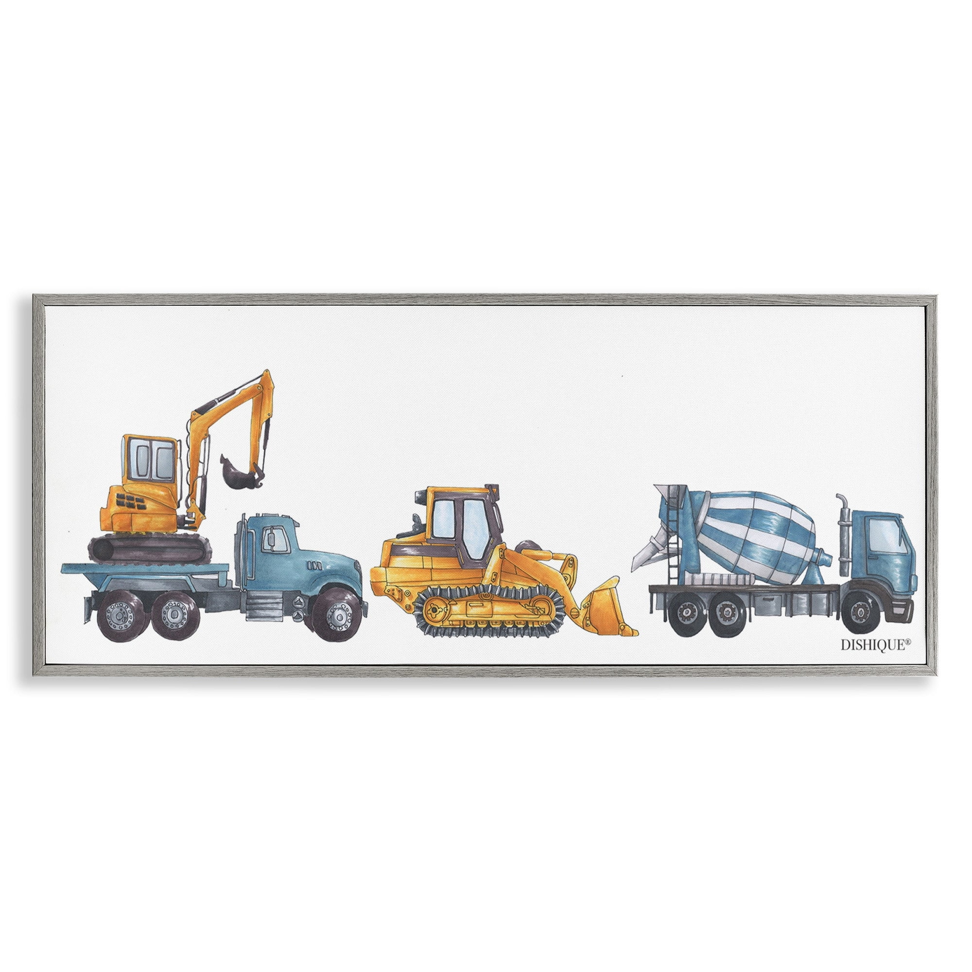 Stupell Industries Construction Vehicles Bulldozer Trucks Driving Illustration Graphic Art Gray Framed Art Print Wall Art, Design by Dishique