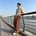 thumbnail image 4 of GrmtClth Mens relaxed daily lifestyle trousers wide leg flowy soft material casual loose pants outdoor vacation long distance travelling Coffee L, 4 of 7