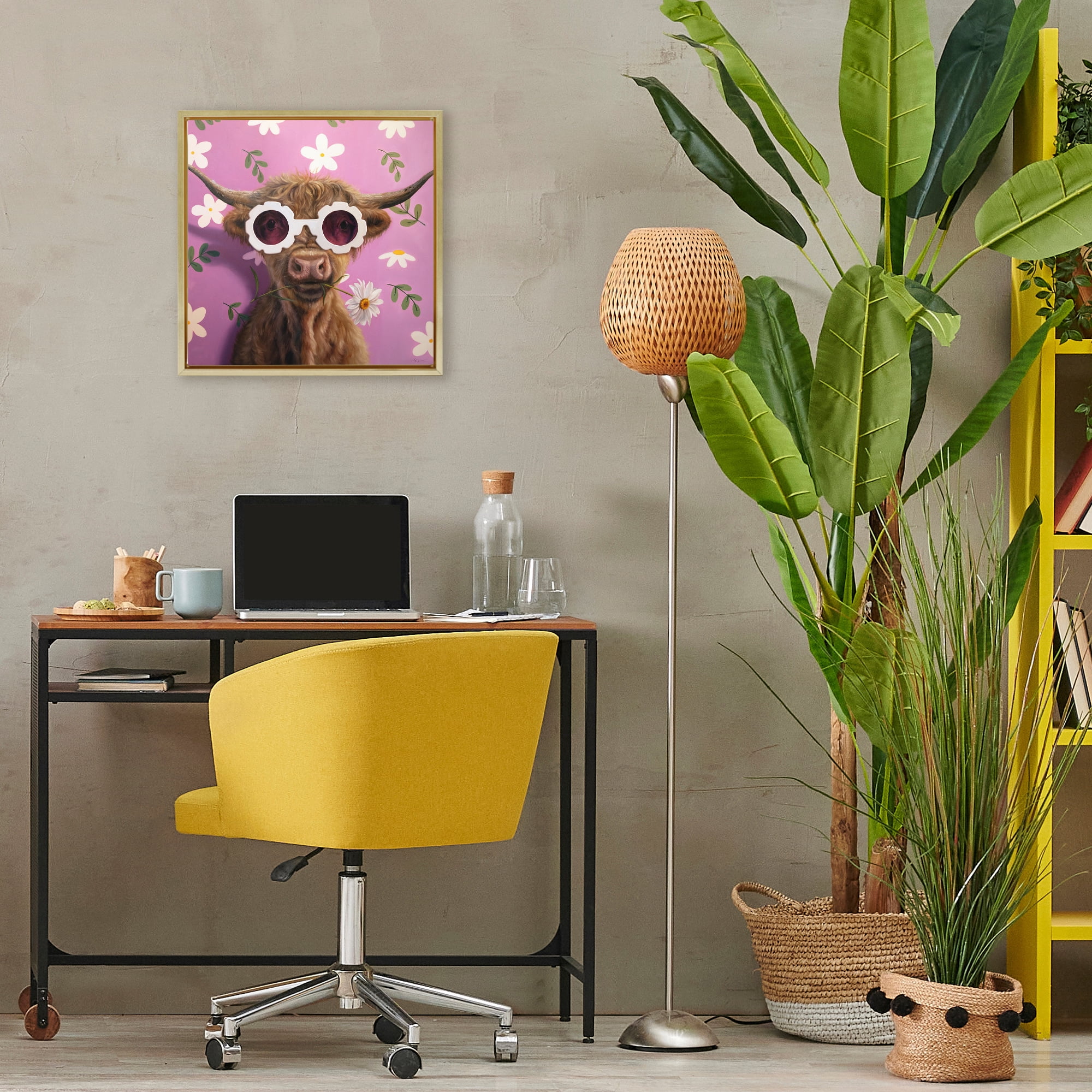 Stupell Industries Fresh As A Daisy Cattle Gold Framed Floater Canvas Wall Art, design by Lucia Heffernan