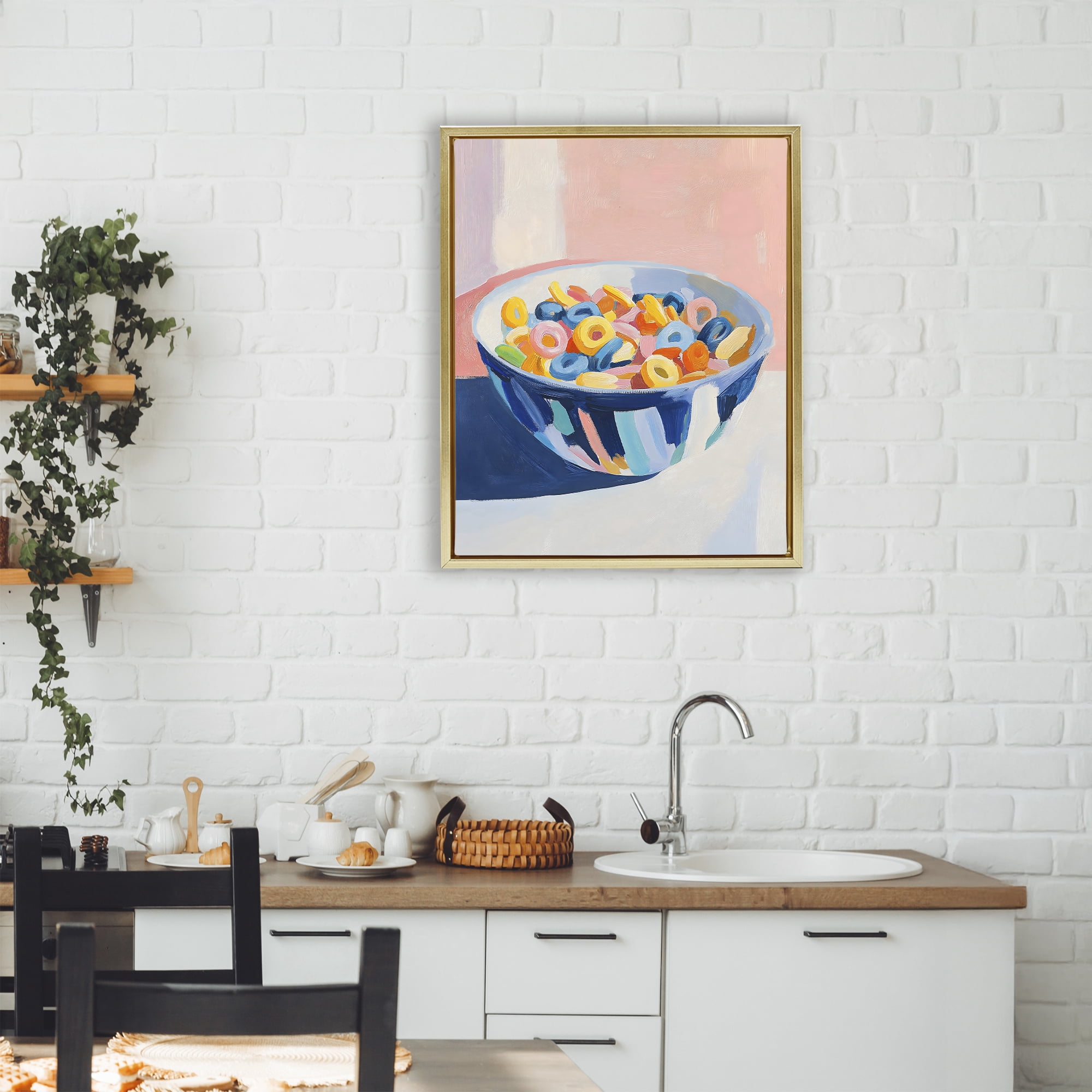 Stupell Industries Colorful Cereal Bowl Gold Framed Floater Canvas Wall Art, design by The Prints Vibe