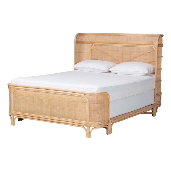 bali & pari Fiore Natural Rattan Bed Frame Handwoven Wicker Headboard Queen