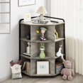thumbnail image 3 of Wooden Corner Cabinet Grey Storage Cabinet Organizer with Metal Frame for Bedroom, Living Room, 3 of 7