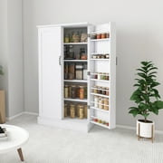 47 Kitchen Pantry Cabinet, White Buffet Cupboards Sideboard with Doors & Adjustable Shelves, Kitchen