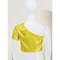 thumbnail image 3 of Hansber Kids Girls One Shoulder Short Sleeve Dance Crop Top Shiny Sparkly Hip Hop Street Crop Gold 140, 3 of 5