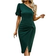 thumbnail image 1 of Robes Maxi d'Été pour Femmes 2023 Décontractées Couleur Unie Mode Décontractée Printemps et Été Robe à Manches Courtes Épaule Dénudée Robe à Manches Courtes en Liquidation, 1 of 2