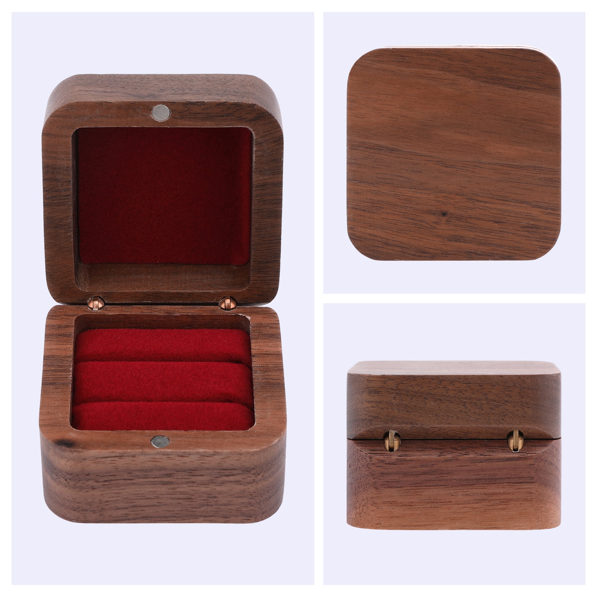 Unique Bargains Wood Ring Box Jewelry Storage for Proposal Wine Red