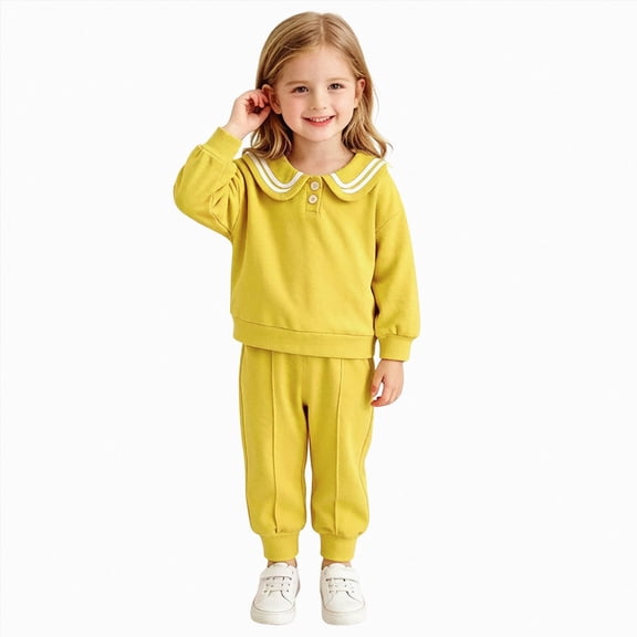 NIEWTR Kids Sweatsuit Set Girls Infant Toddler Girl Long Sleeve Crewneck Top with Elastic Waist Pants Fall Winter Daily Wear Comfy Sleep Set Soft for 0-6Y(A-Yellow,7-8 Years)