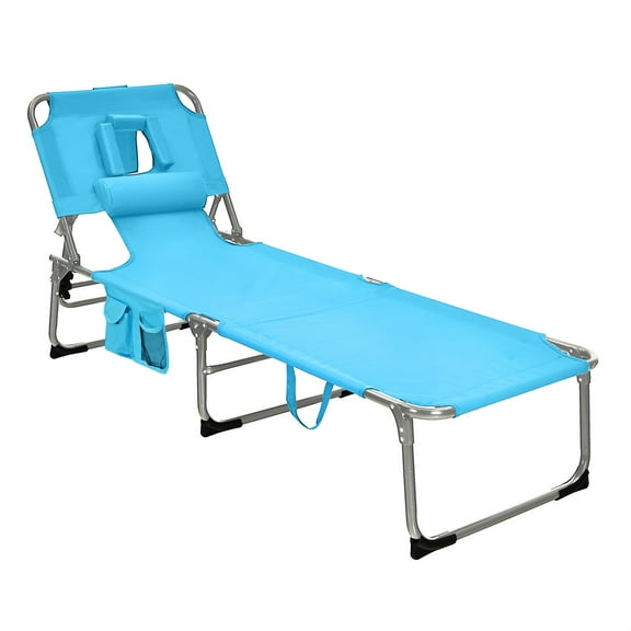 Portable Sunbathing Chair with Adjustable Recline, Beach Lounger for Poolside Patio, Removable Pillow and Face Arm Hole, Heavy-Duty Frame, Turquoise