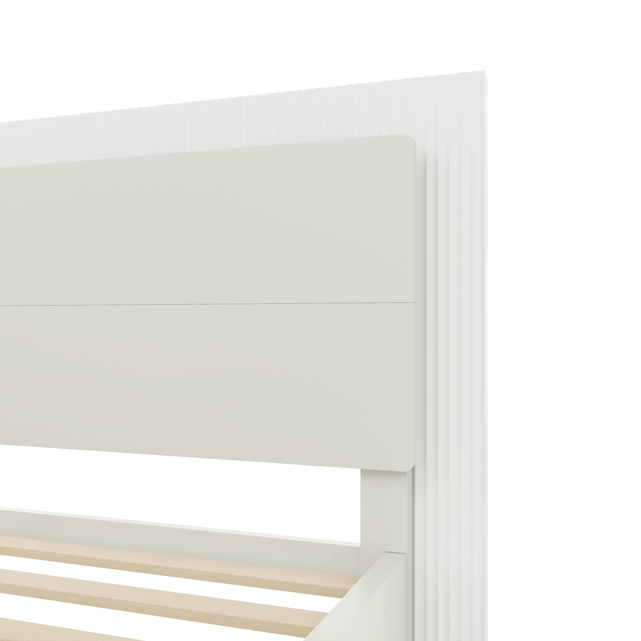 Noble House Queen Wood Platform Bed Frame with LED Headboard, Modern Mattress Foundation with Center Support, White