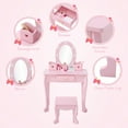 thumbnail image 4 of Shininglove Girls Makeup Table Set with Mirror, 2 in 1 Princess Dressing Vanity Table and Stool Set for Little Girls, Pink, 4 of 6