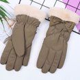 thumbnail image 5 of Women's Waterproof Windproof Winter Gloves with Bow, Soft Fleece Cuff Touchscreen Gloves, Cold Weather Outdoor Activity Gloves, Fashionable Bow Detail Winter Gloves Khaki, 5 of 6