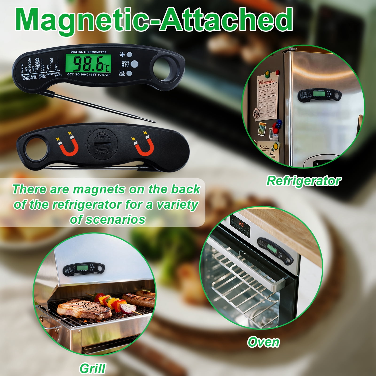 AGCAN Digital Meat Thermometer, Instant Read Food Thermometers, Waterproof Cooking Thermometer with Backlight for BBQ Grilling Cooking Liquids Beef