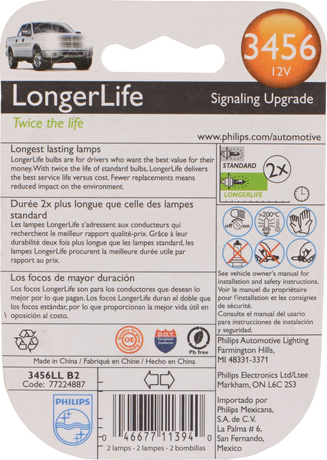 Philips LongerLife Miniature 3456LL, Pack of 2