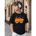 thumbnail image 2 of Boys' Halloween Monster Truck Pumpkin Design TShirt Cute Fall autumn outfit For Kids, Toddler, Preschool, and Little Boys Spooky Cute Graphic Tee, Short Sleeve Black Shirt, 2 of 7