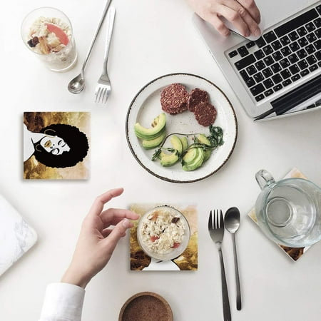 

KXMDXA Woman Set of 4 Coaster for Drinks Absorbent Ceramic Stone Coasters Cup Mat with Cork Base for Home Kitchen Room Coffee Table Bar Decor