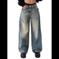 thumbnail image 2 of Pantalones Vaqueros de Pierna para Mujer, Desgastados, de Cintura Media, Estilo Vintage Y2K. Azul Nostálgico L, 2 of 8
