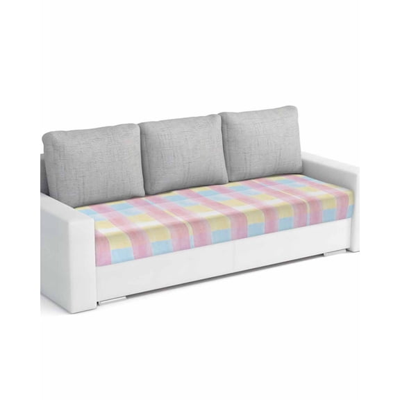 Colorful Plaid Couch Cushion Covers Stretch, Washable Sofa Seat Covers Individual Seat Cushion Sofa Slipcovers Modern Pink Blue Yellow Stripes Checked Couch Cover Furniture Protector L-1PCS