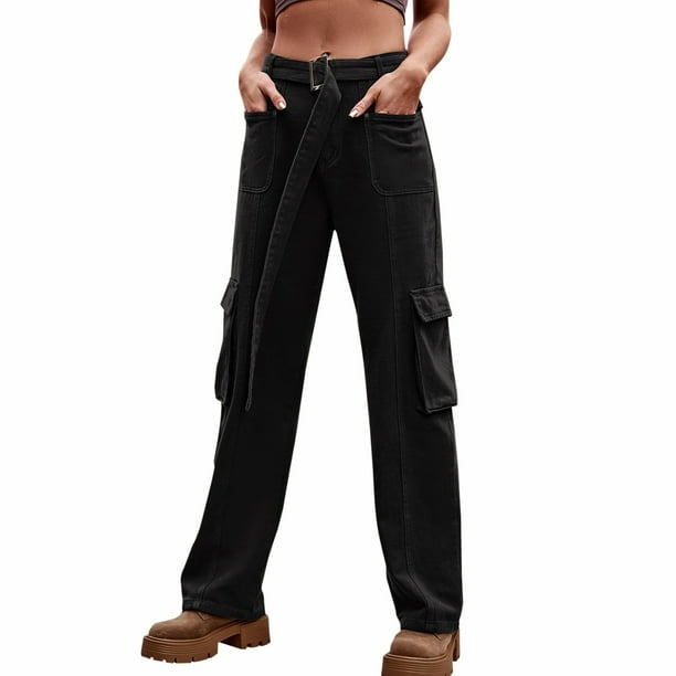 Ketyyh-chn99 Ladies Pants Casual Womens Business Casual Clothing Womens  High Waisted Wide Leg Cargo Pants Baggy Casual Work Pants Black,L 