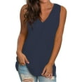 thumbnail image 2 of Tank Top for Women Sleeveless Oversized T-Shirt,Summer V-Neck Loose Cotton Vest Top,Casual Solid Color Sleeveless Shirt Blue,XXXXXL, 2 of 5