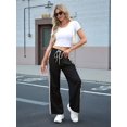thumbnail image 4 of Women'S Wide Leg Pants Drawstring High Rise Side Striped Slouchy Palazzo Pants with Pockets Black&White Edges M, 4 of 7