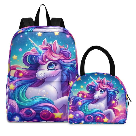 ALAZA Backpack Set Cartoon Unicorn Rainbow Stars Elementary School Bags Student BookBag with Lunch Bag