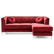 Contemporary Home Living Nailhead Trim Tufted Velvet Sectional Sofa with Throw Pillows - 83" -