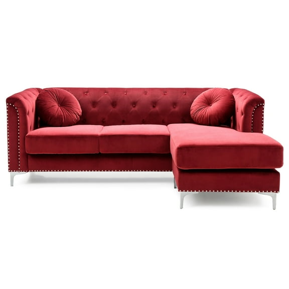 Contemporary Home Living Nailhead Trim Tufted Velvet Sectional Sofa with Throw Pillows - 83" -