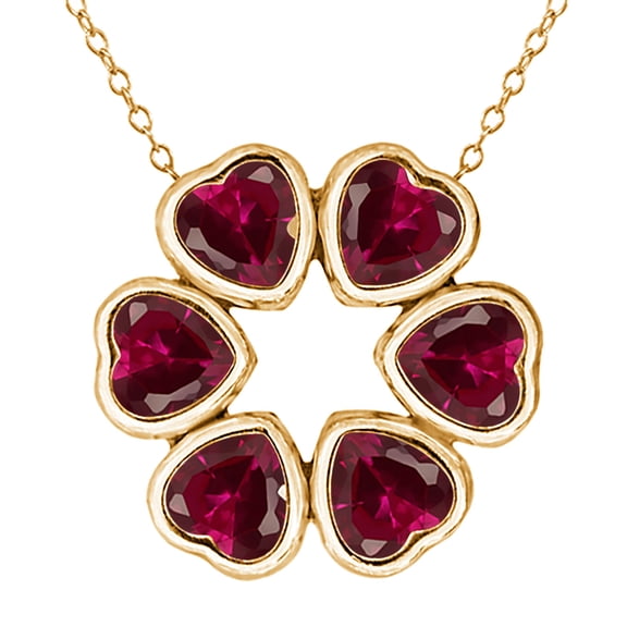 Gem Stone King 3.60 Ct Red Created Ruby 18K Yellow Gold Plated Silver Pendant With Chain