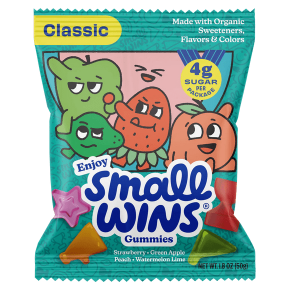 Small Wins Classic Gummies Sports Pack 12-ct – Plant-Based Organic Fiber Gummies, 4 Flavors (Watermelon, Apple, Strawberry, Peach) • Vegan · Non-GMO · Dairy-Free · Only 4 g Sugar