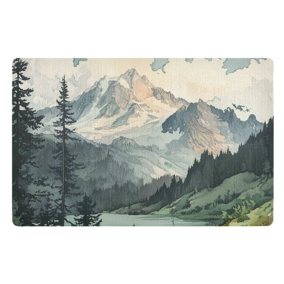Yayeee Doormat for Indoor Entrance 32" x 20" Non Slippery Floor Rug, Watercolor Mountatin