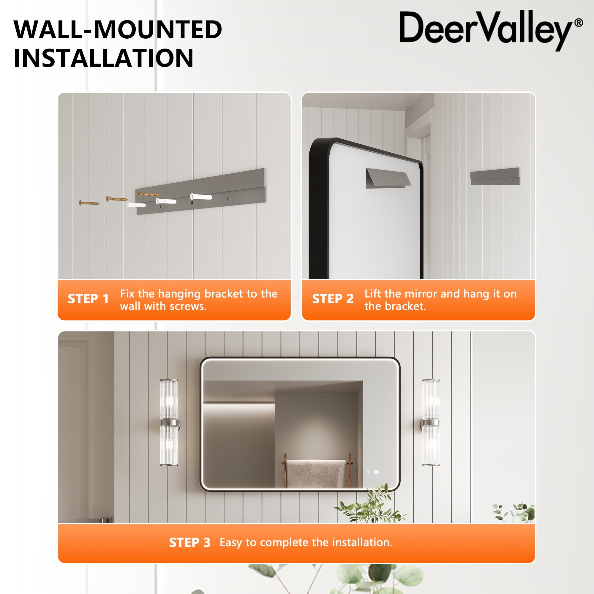 36 in. W x 24 in. H Rectangular Framed Dimmable LED Light Anti-Fog Wall Bathroom Vanity Mirror in Black