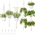thumbnail image 1 of AerWo - Juego de 5 colgadores de macramé para colgar en la pared de interior + 5 ganchos, soporte para colgar plantas hecho a mano, soporte decorativo para macetas para interior y exterior, decoración del hogar bohemio (diferentes niveles) Vhermosa, 1 of 5