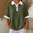 thumbnail image 2 of Josdec Women's Casual Color Block Waffle Knit Polo Shirt Short Sleeve Button Front Top With Pocket for All Seasons S-XXL, 2 of 10