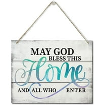 Zomyto Printed Wood Plaque Sign Wall Hanging, Home Wall Decor May God Bless This Home And All Who Enter Rustic Hanging Wall Plaque Wood Signs, Blessed Family Sign