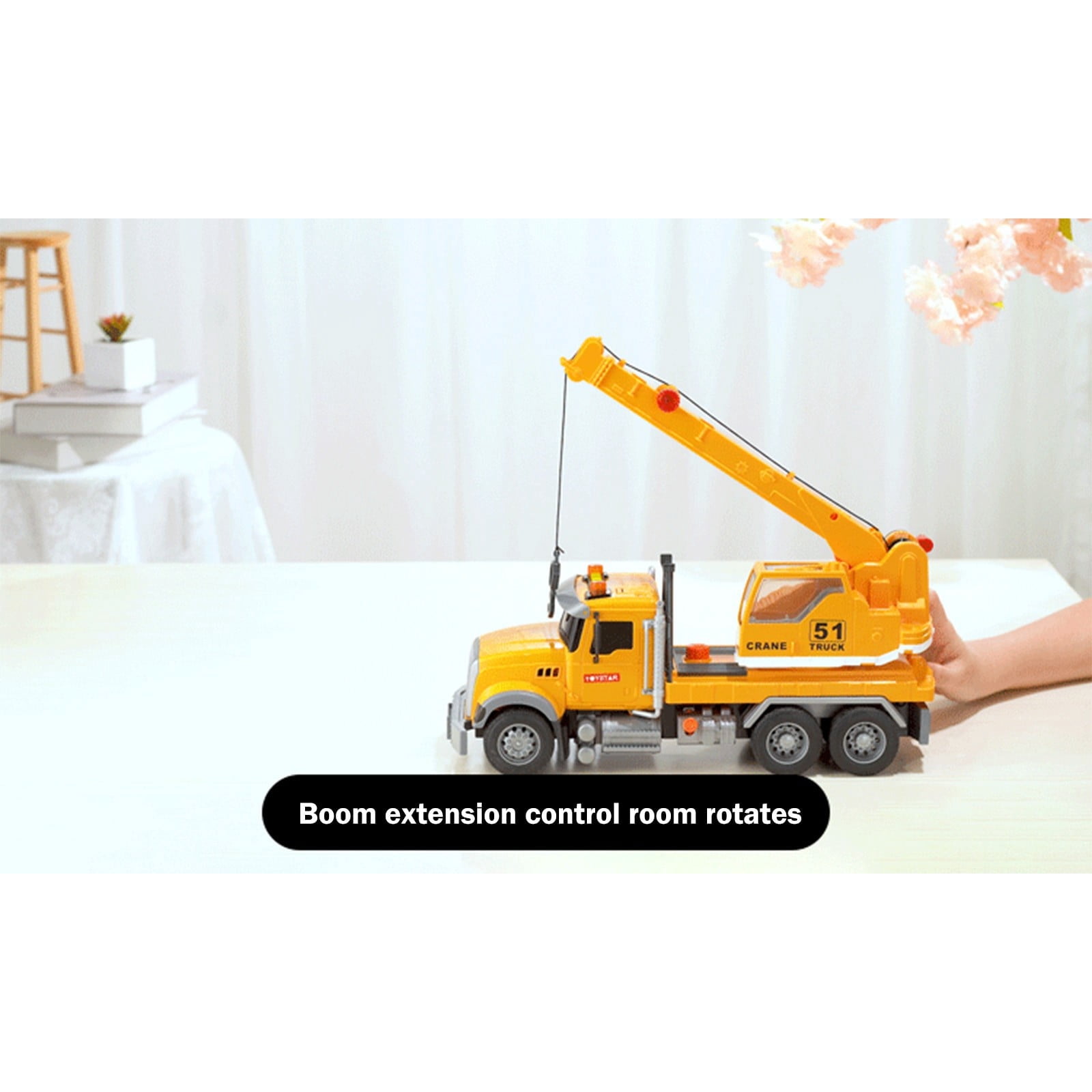 Yellow Fire Engine Crane Toy Model, Simulation Spray Function with Inertia Power for 3+ Years, Construction Vehicle Play Set